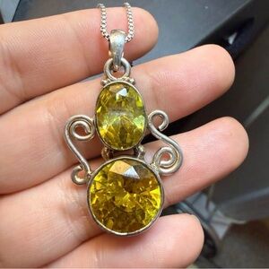 Elegant Silver Citrine Gemstone Pendant Necklace